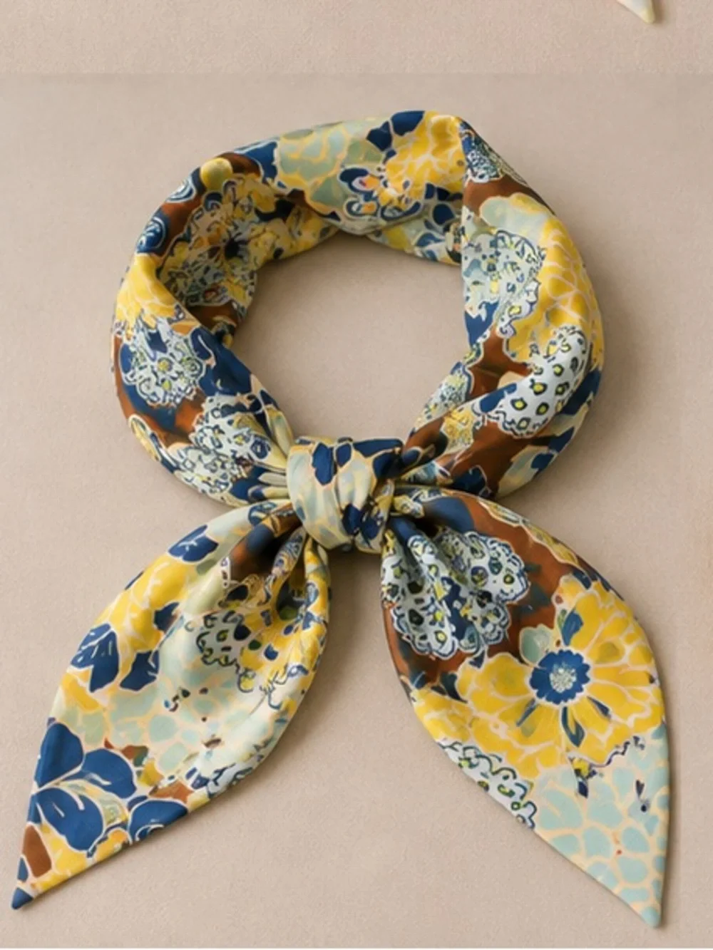 Pair of 2 Yellow & Blue Floral 100% Silk Twilly Scarves for Bags NWOT